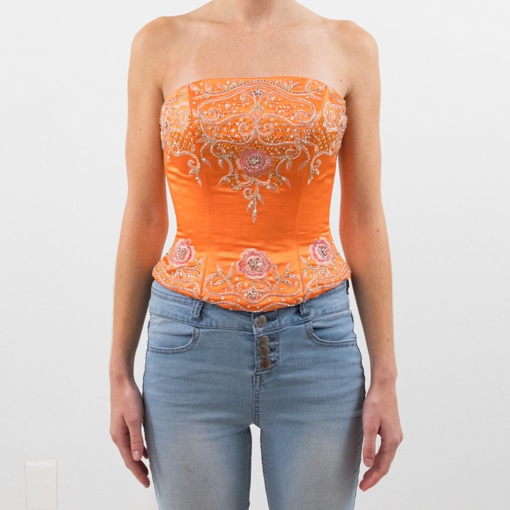 Vintage XXS Embellished Bustier Corset Top Orange - Picture 3 of 7